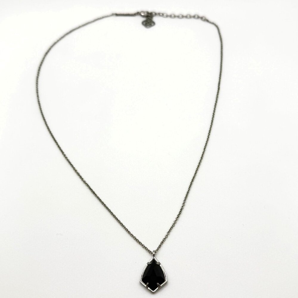 Kendra Scott Cory Silver Tone Necklace With Black Stone Pendant